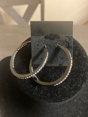 Black Hoop Earrings with Crystal Accent